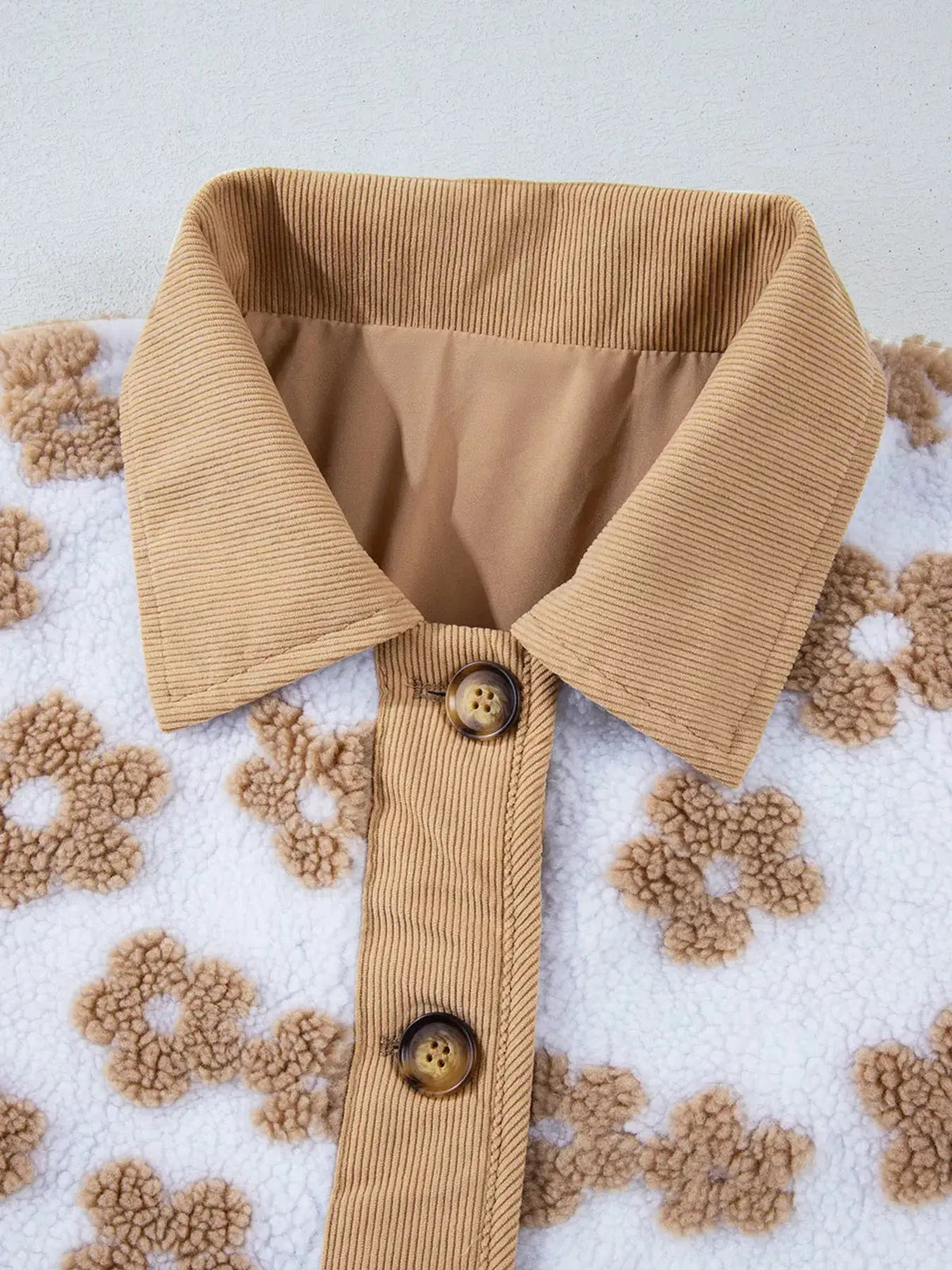 Flower Pattern Button Up Fleece Jacket - Bitsy Gypsy Boutique