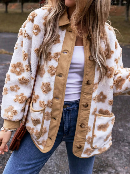 Flower Pattern Button Up Fleece Jacket - Bitsy Gypsy Boutique
