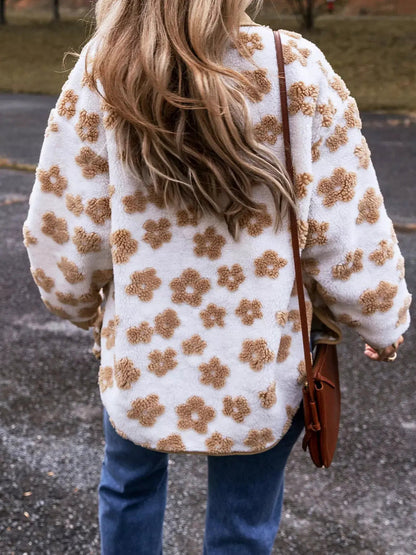 Flower Pattern Button Up Fleece Jacket - Bitsy Gypsy Boutique
