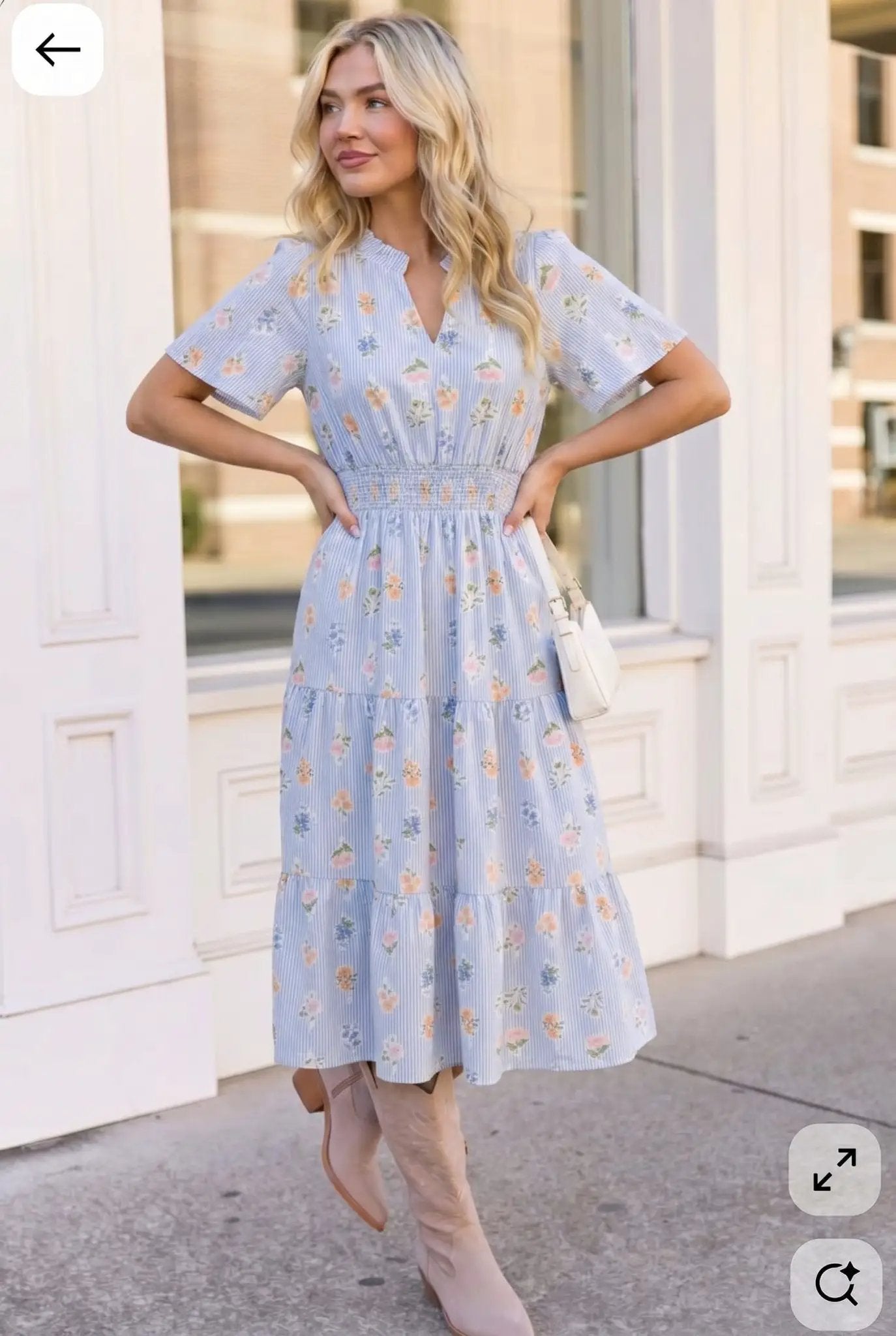 Flutter Into Late Summer Sweet Striped Floral Midi by Haptics