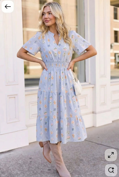 Flutter Into Late Summer Sweet Striped Floral Midi by Haptics