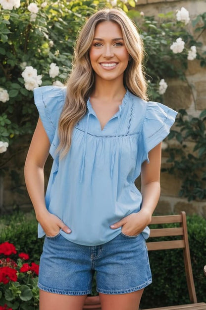 Flutter Into Spring Light Blue Ruffle Top - Bitsy Gypsy Boutique