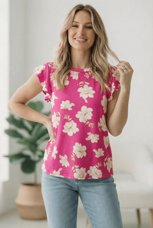 Flutter Into Spring Pink Floral Top - Bitsy Gypsy Boutique