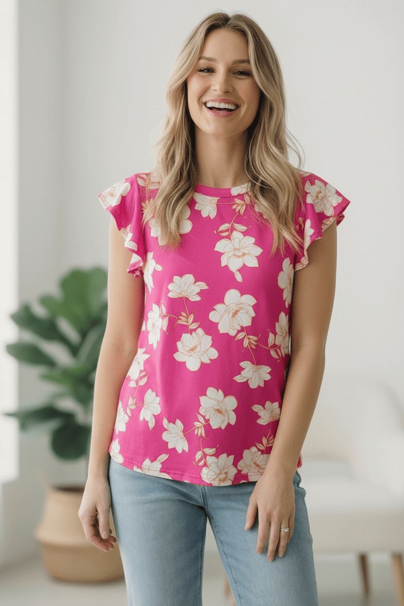 Flutter Into Spring Pink Floral Top - Bitsy Gypsy Boutique