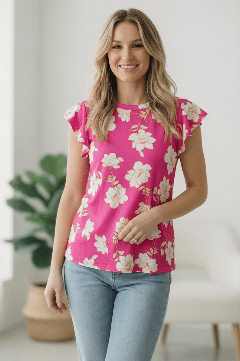 Flutter Into Spring Pink Floral Top - Bitsy Gypsy Boutique