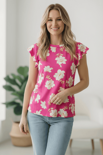 Flutter Into Spring Pink Floral Top - Bitsy Gypsy Boutique