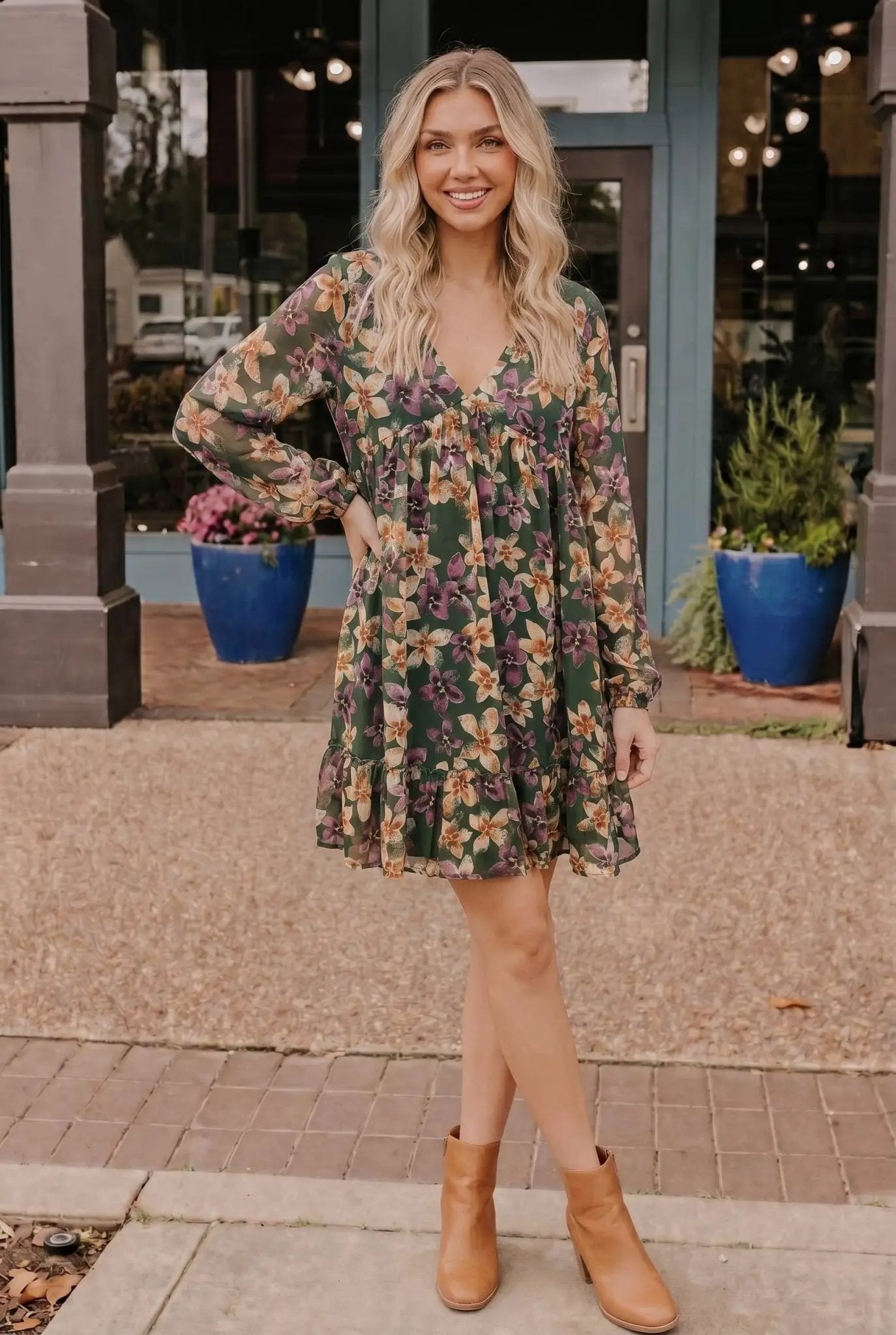 Forest Blooms Long Sleeve Mini Dress by Gilli