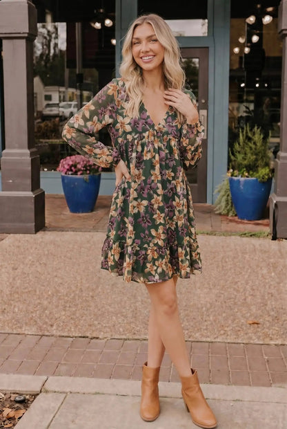 Forest Blooms Long Sleeve Mini Dress by Gilli