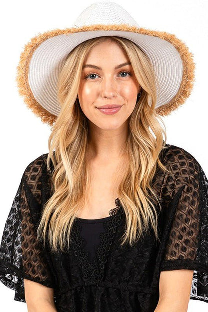 Frayed Band 2 Tone Straw Sun Hat - Bitsy Gypsy Boutique