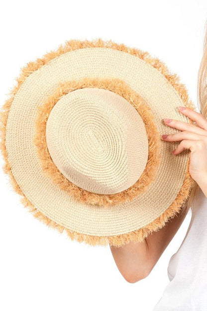 Frayed Band 2 Tone Straw Sun Hat - Bitsy Gypsy Boutique