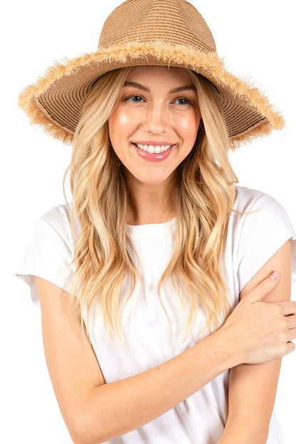Frayed Band 2 Tone Straw Sun Hat - Bitsy Gypsy Boutique