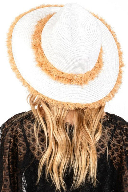Frayed Band 2 Tone Straw Sun Hat - Bitsy Gypsy Boutique