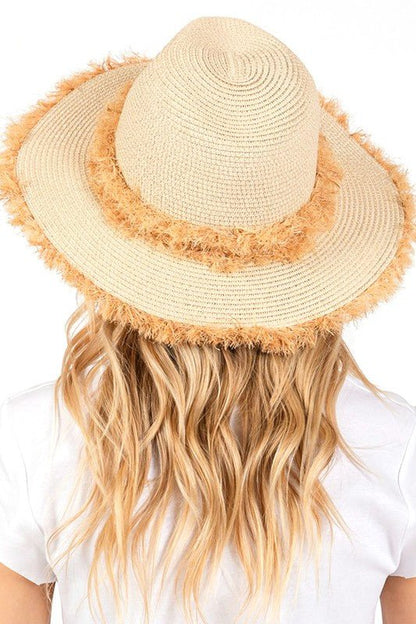 Frayed Band 2 Tone Straw Sun Hat - Bitsy Gypsy Boutique