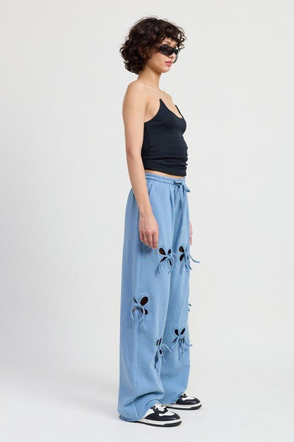 FRENCH TERRY PANTS WITH CUTOUT DETAIL - Bitsy Gypsy Boutique