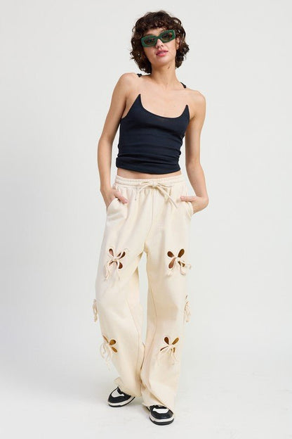 FRENCH TERRY PANTS WITH CUTOUT DETAIL - Bitsy Gypsy Boutique