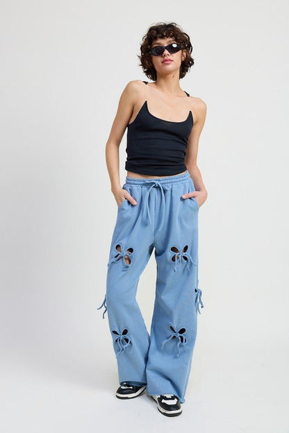 FRENCH TERRY PANTS WITH CUTOUT DETAIL - Bitsy Gypsy Boutique