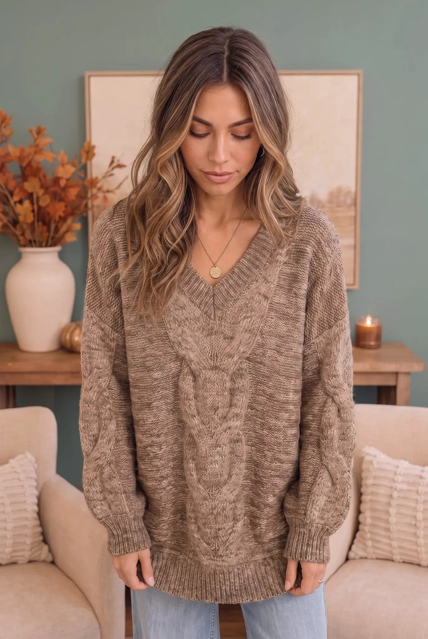 Friday Night Lights Cable Knit V-Neck Sweater by Kye Mi