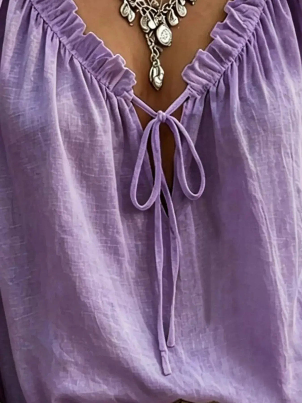 Frill Tie Neck 3/4 Sleeve Blouse - Bitsy Gypsy Boutique
