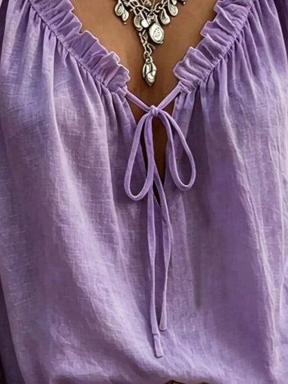 Frill Tie Neck 3/4 Sleeve Blouse - Bitsy Gypsy Boutique