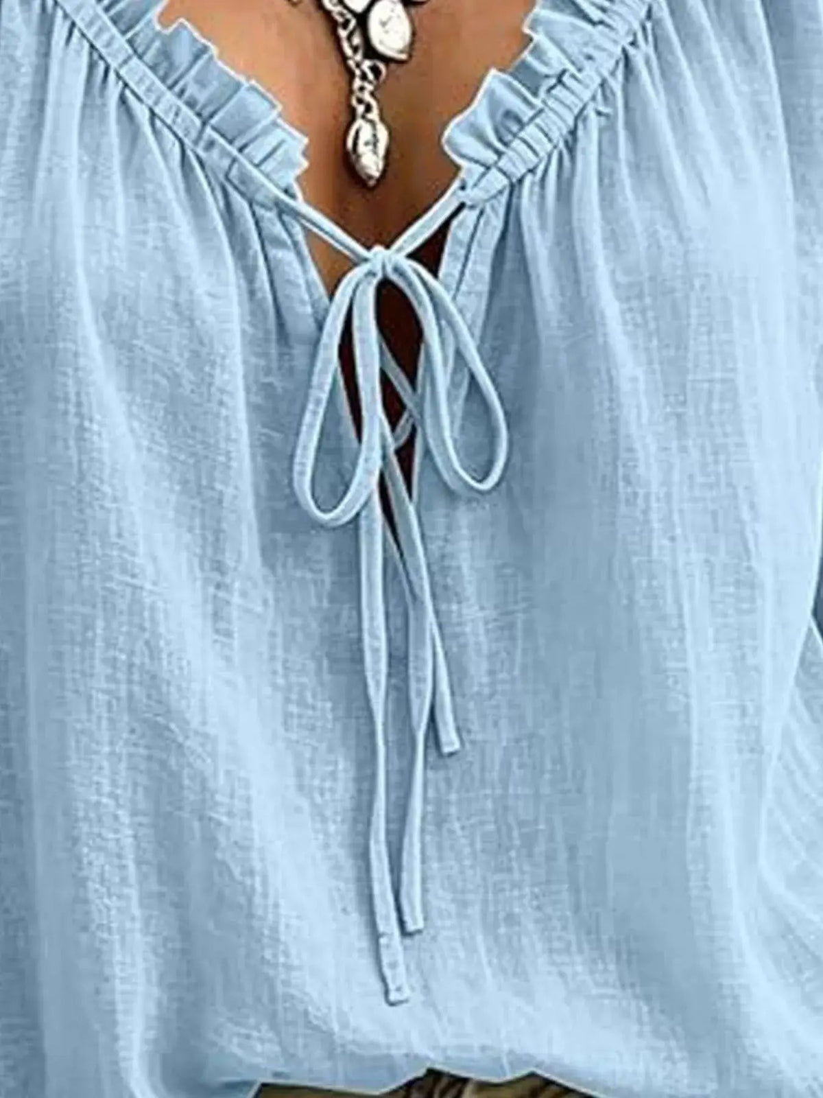 Frill Tie Neck 3/4 Sleeve Blouse - Bitsy Gypsy Boutique