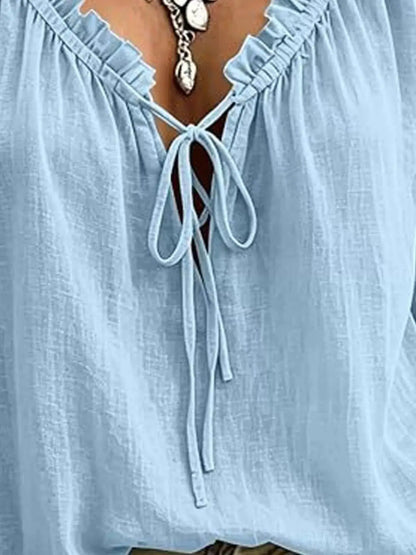 Frill Tie Neck 3/4 Sleeve Blouse - Bitsy Gypsy Boutique