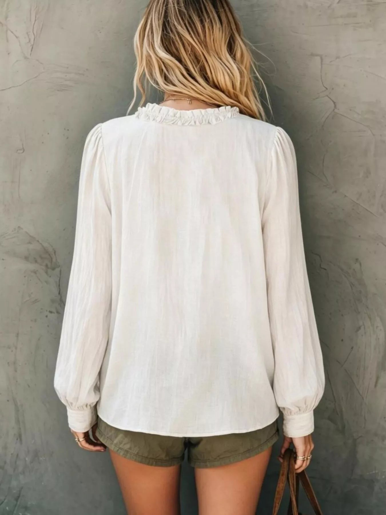 Frill V-Neck Long Sleeve Blouse - Bitsy Gypsy Boutique