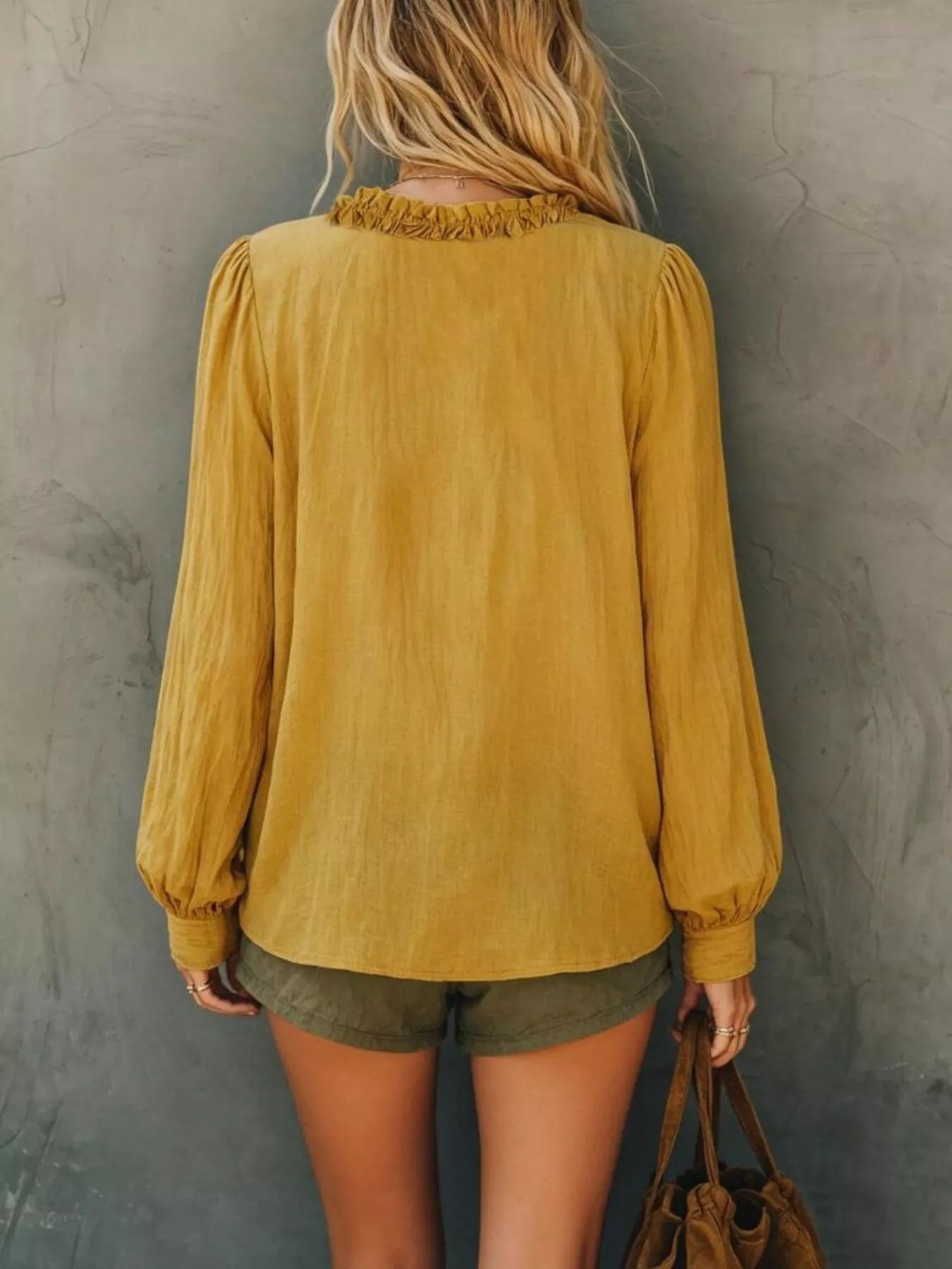 Frill V-Neck Long Sleeve Blouse - Bitsy Gypsy Boutique