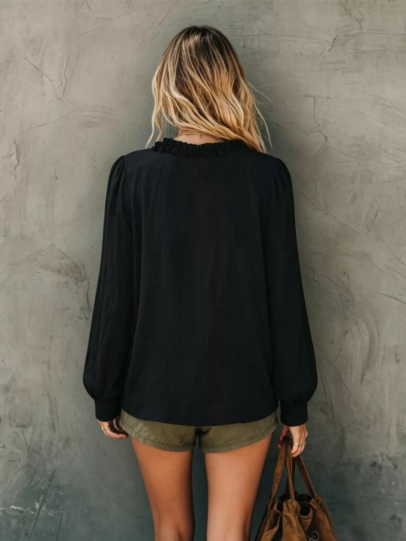 Frill V-Neck Long Sleeve Blouse - Bitsy Gypsy Boutique
