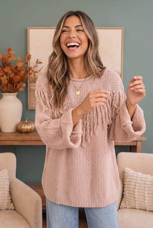Fringe Forward Cozy Knit Sweater by Kye Mi