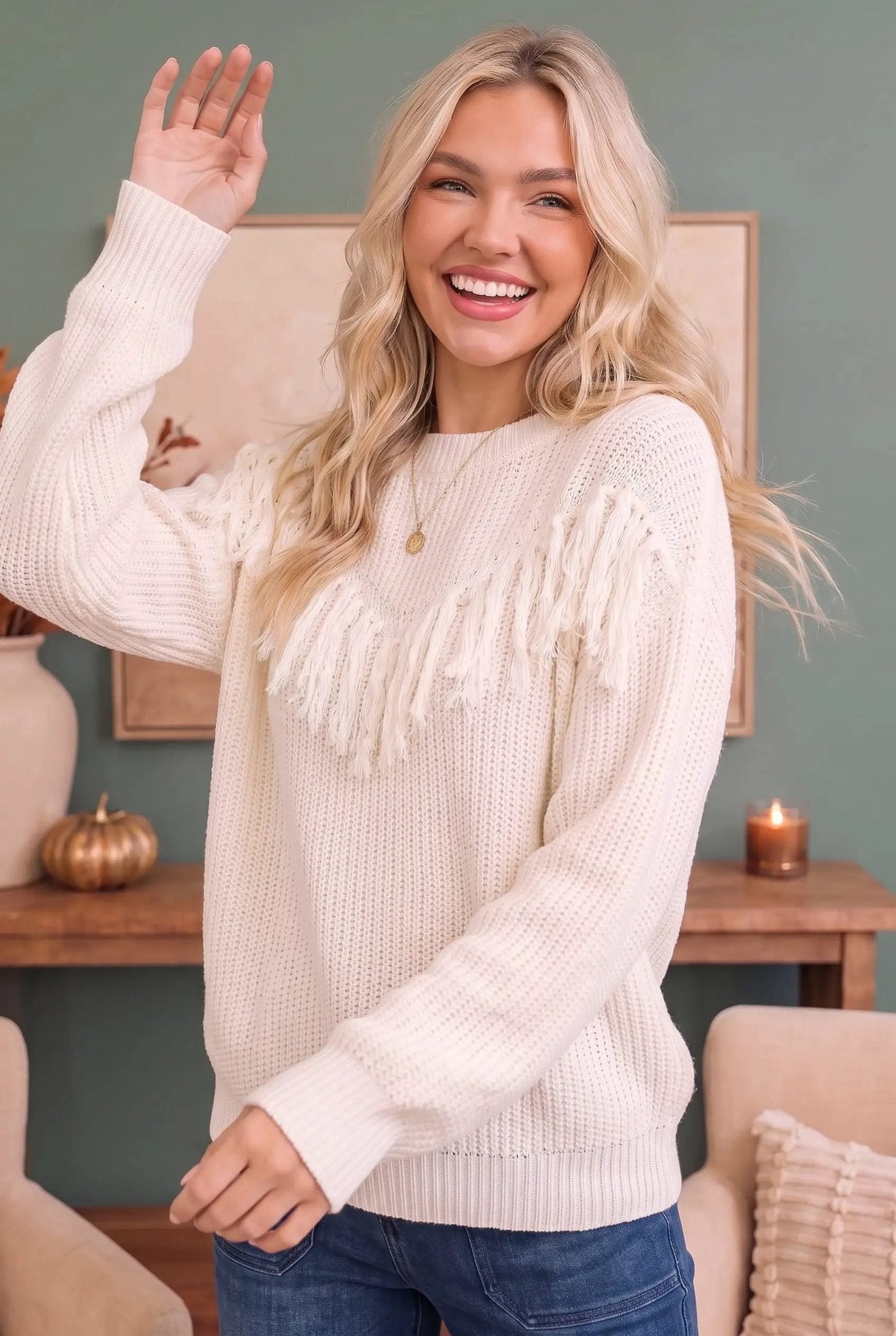 Fringe Forward Cream Knit Sweater - Bitsy Gypsy Boutique