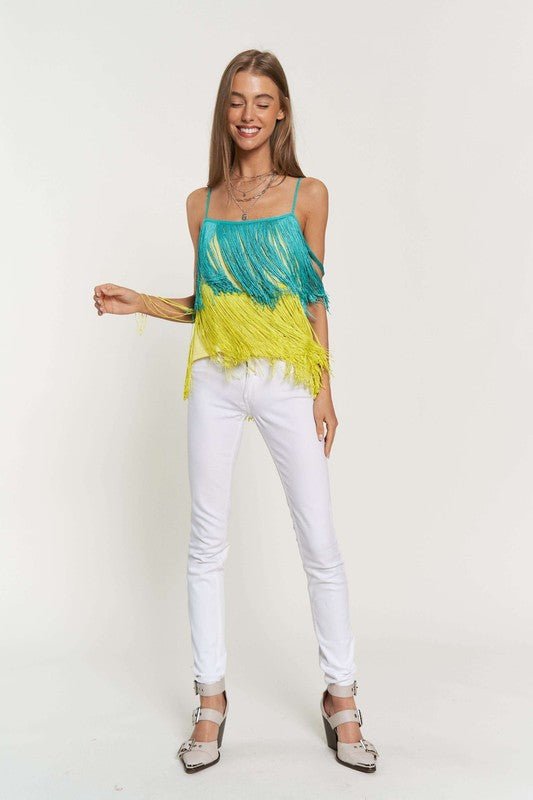 Fringe Overlay Cross Straps Party Cami Top - Bitsy Gypsy Boutique