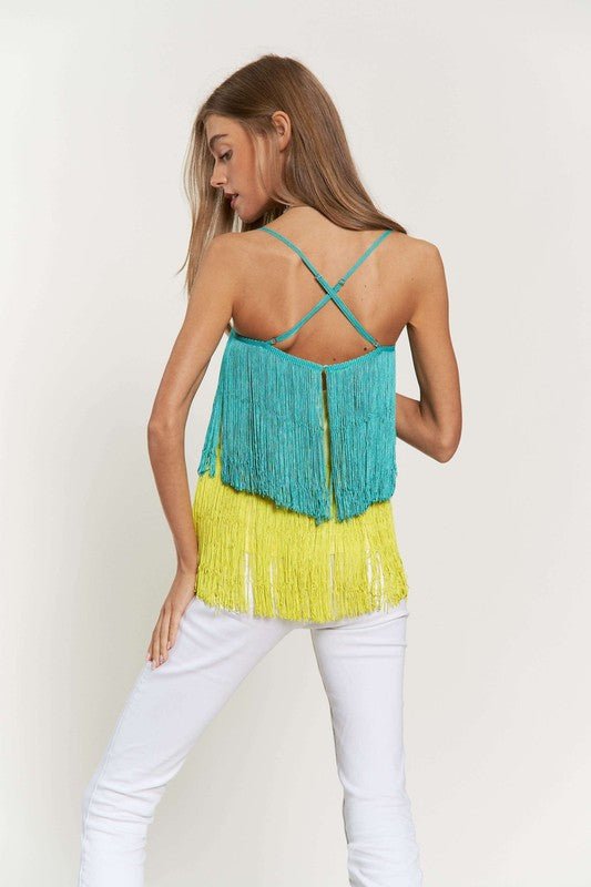 Fringe Overlay Cross Straps Party Cami Top - Bitsy Gypsy Boutique