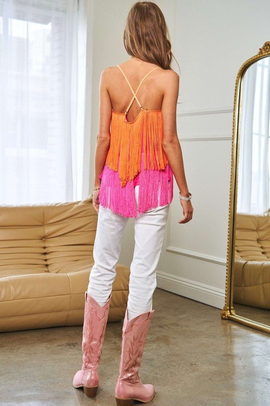 Fringe Overlay Cross Straps Party Cami Top - Bitsy Gypsy Boutique