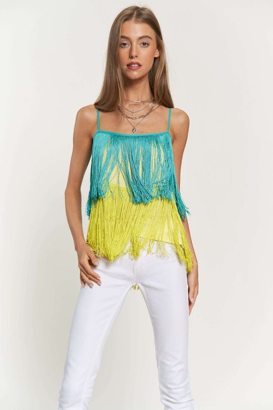 Fringe Overlay Cross Straps Party Cami Top - Bitsy Gypsy Boutique