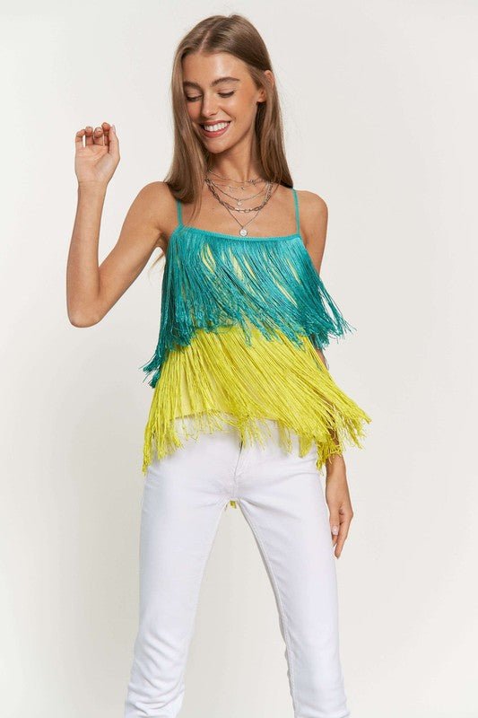 Fringe Overlay Cross Straps Party Cami Top - Bitsy Gypsy Boutique