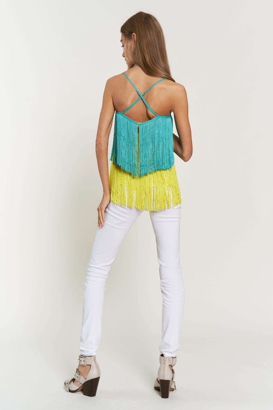 Fringe Overlay Cross Straps Party Cami Top - Bitsy Gypsy Boutique