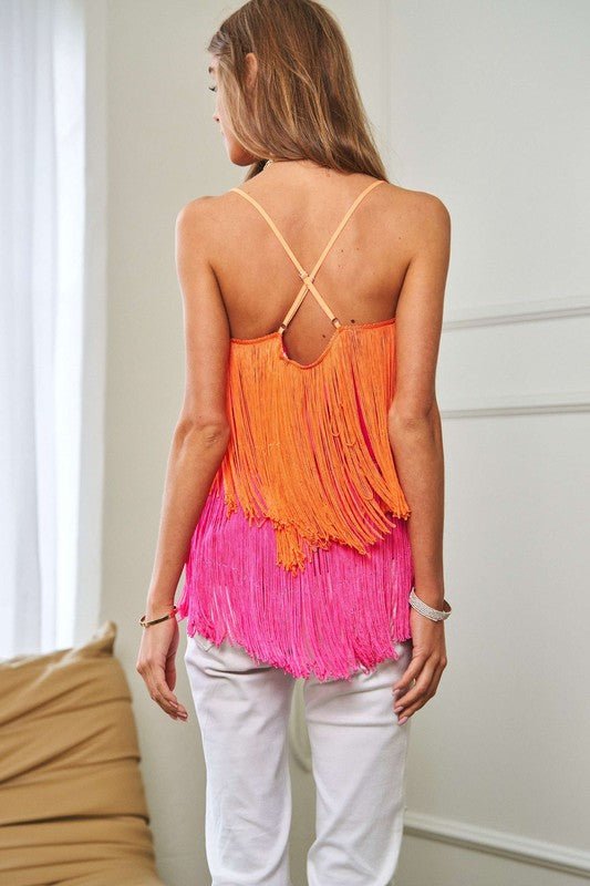 Fringe Overlay Cross Straps Party Cami Top - Bitsy Gypsy Boutique