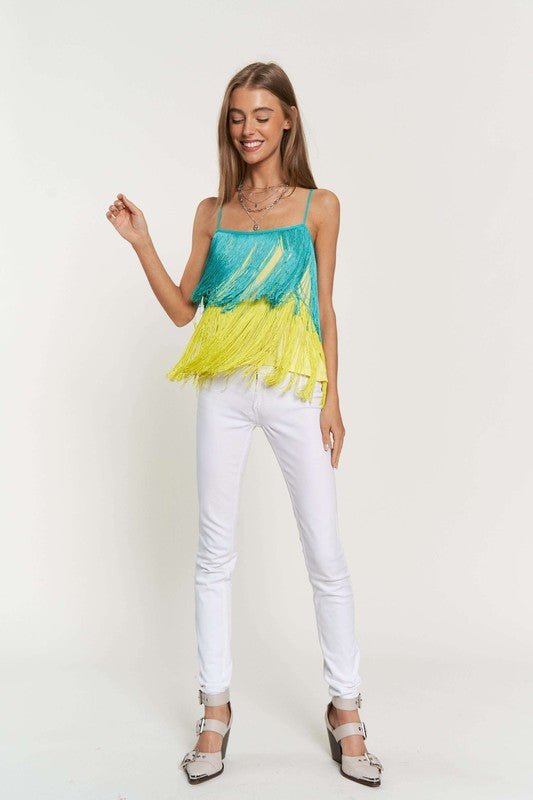 Fringe Overlay Cross Straps Party Cami Top - Bitsy Gypsy Boutique