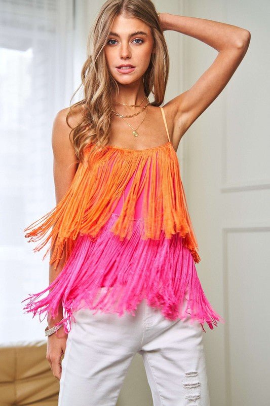 Fringe Overlay Cross Straps Party Cami Top - Bitsy Gypsy Boutique