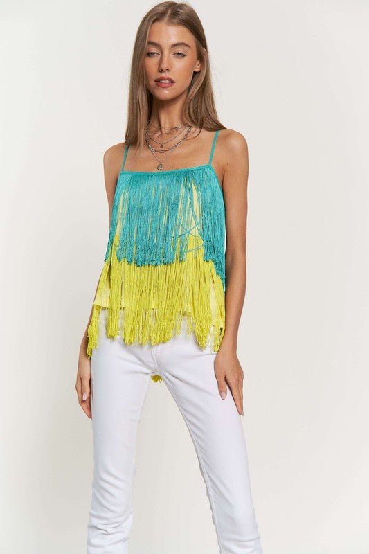 Fringe Overlay Cross Straps Party Cami Top - Bitsy Gypsy Boutique