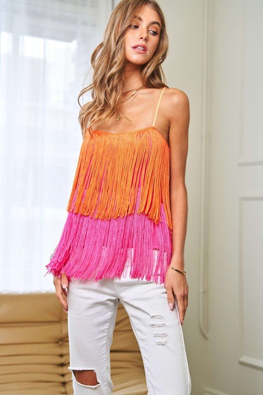 Fringe Overlay Cross Straps Party Cami Top - Bitsy Gypsy Boutique