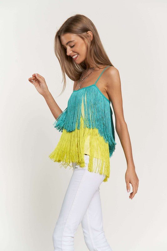 Fringe Overlay Cross Straps Party Cami Top - Bitsy Gypsy Boutique