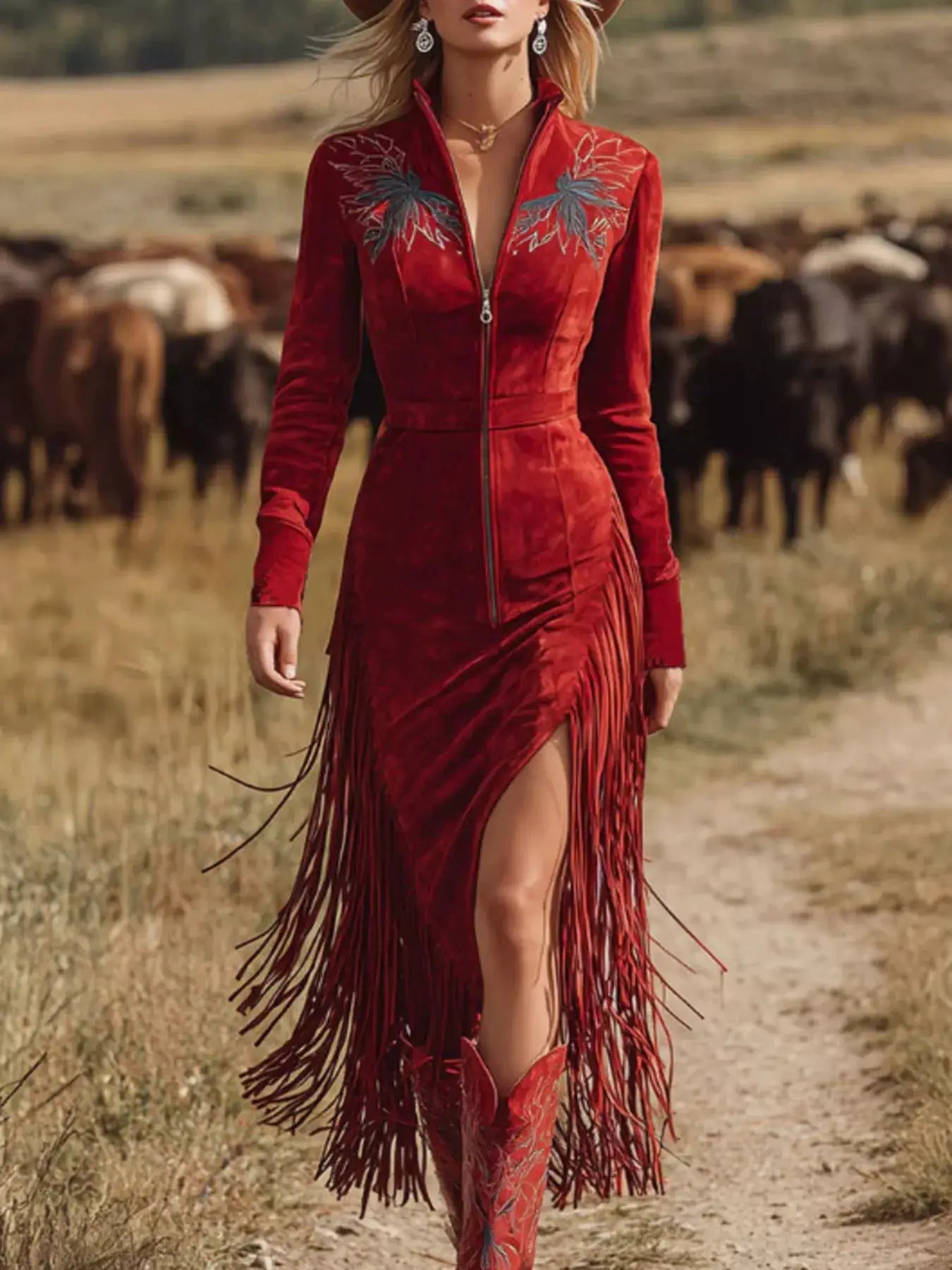 Fringe Zip-Front Midi Dress - Bitsy Gypsy Boutique