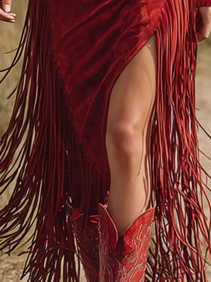Fringe Zip-Front Midi Dress - Bitsy Gypsy Boutique