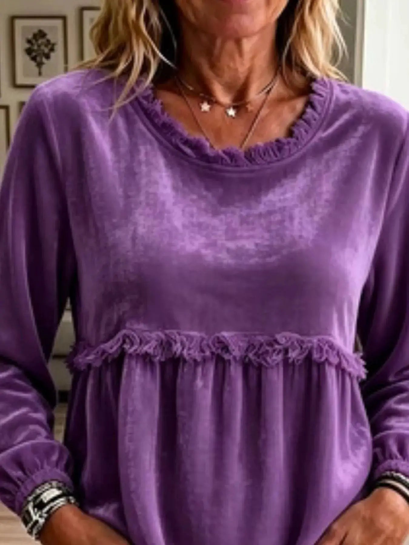 Fringed Hem Long Sleeve T-Shirt by Trendsi