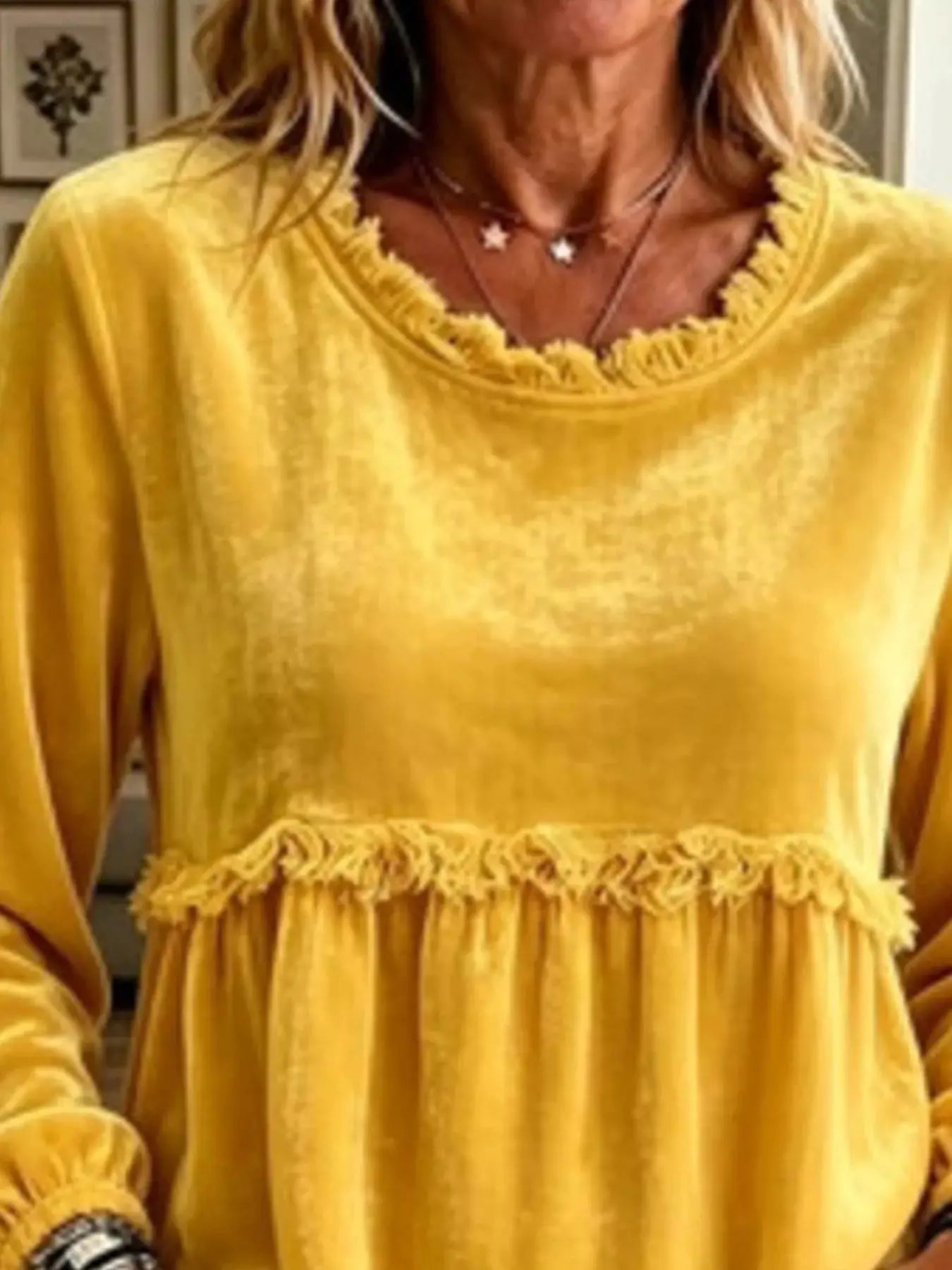 Fringed Hem Long Sleeve T-Shirt by Trendsi