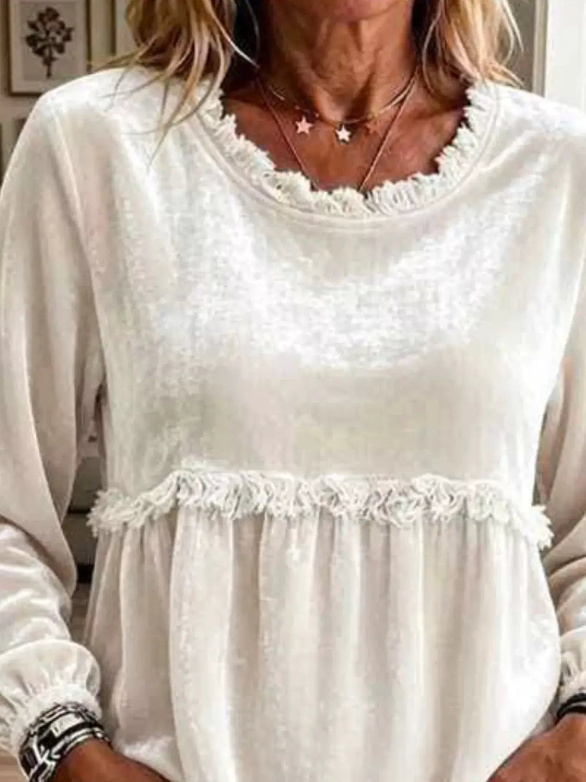 Fringed Hem Long Sleeve T-Shirt by Trendsi