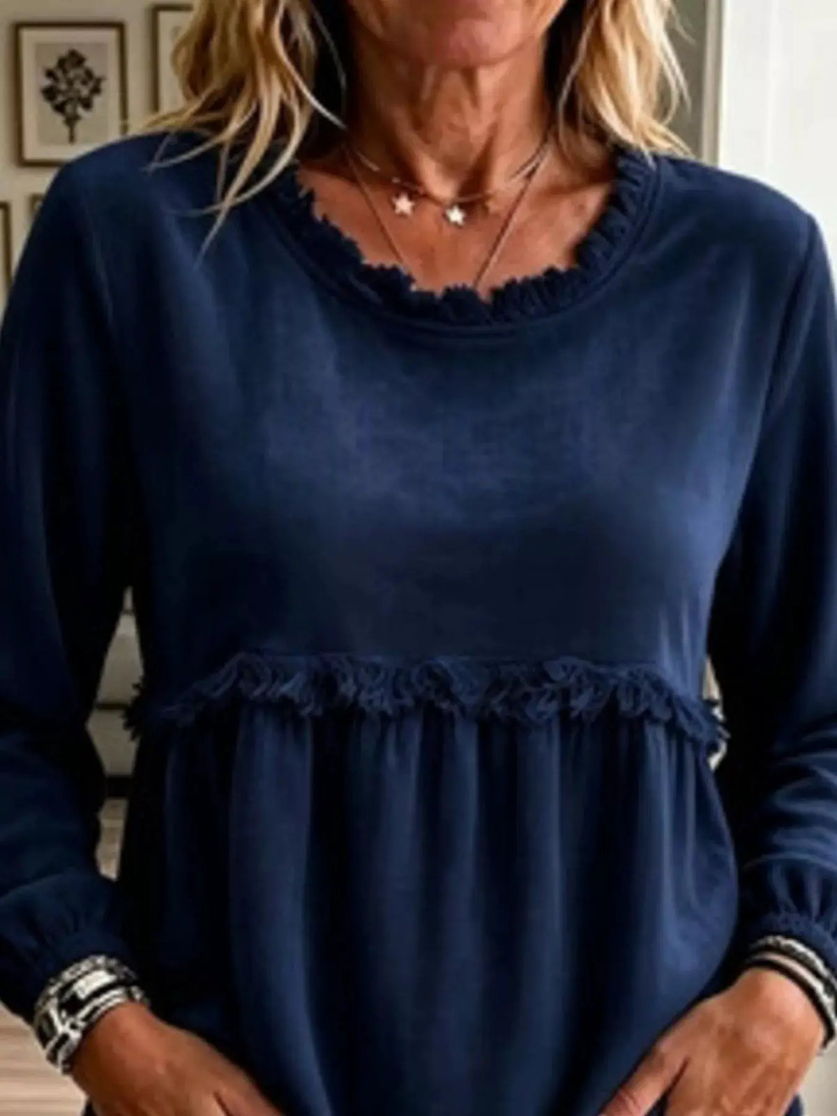 Fringed Hem Long Sleeve T-Shirt by Trendsi