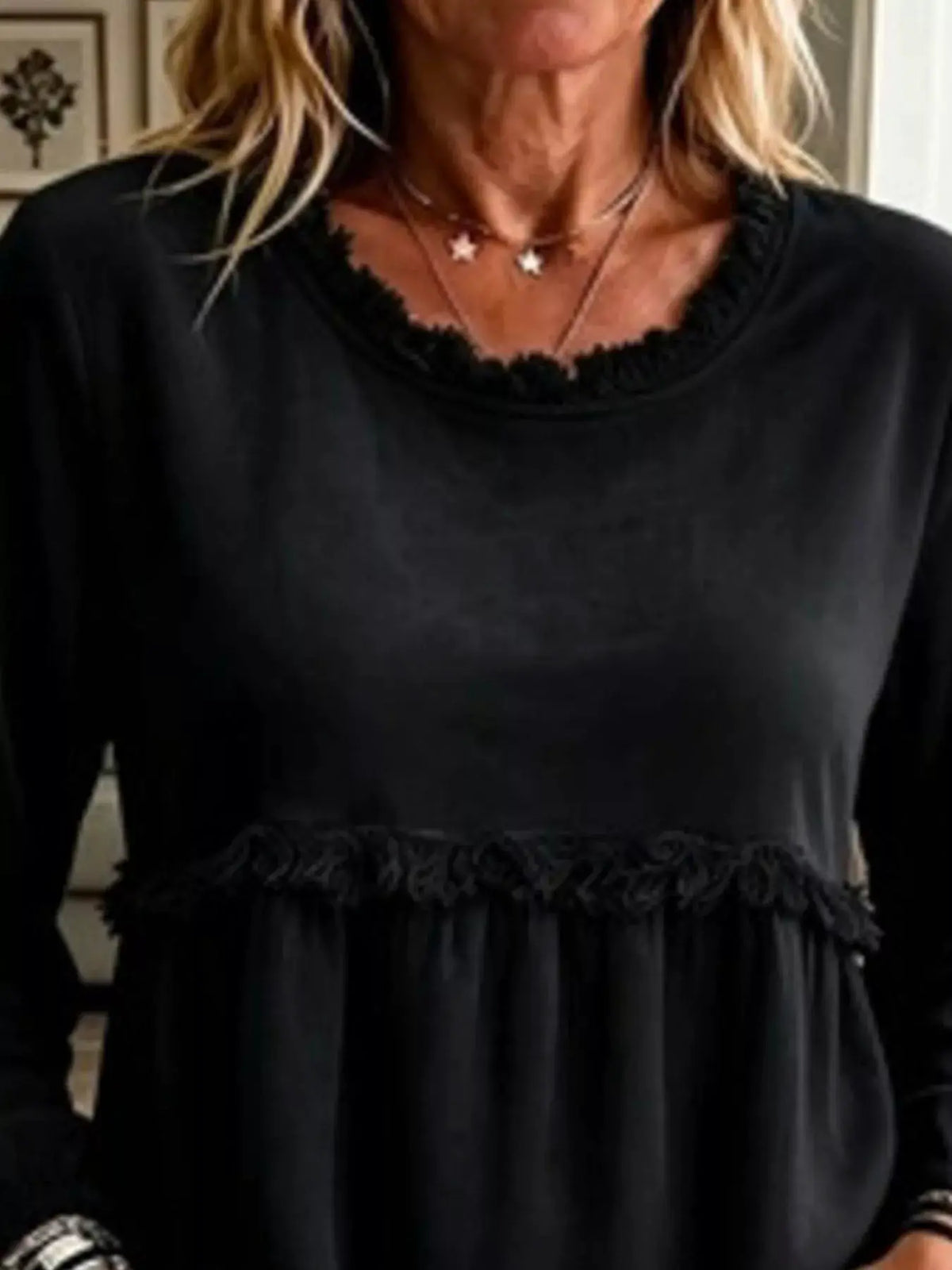 Fringed Hem Long Sleeve T-Shirt by Trendsi
