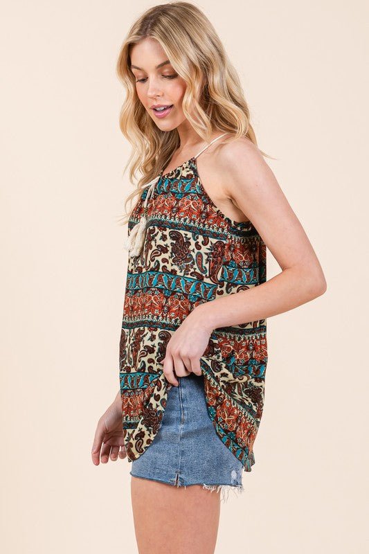 Front tie Sleeveless Woven Top - Bitsy Gypsy Boutique